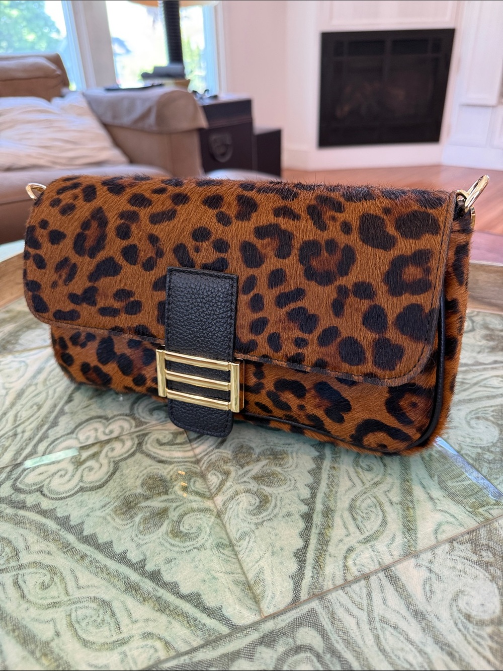DIVINA FIRENZE leopard fur leather shoulder bag